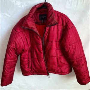 CELEBRITY PINK Red and Black Checkered Puff Jacket